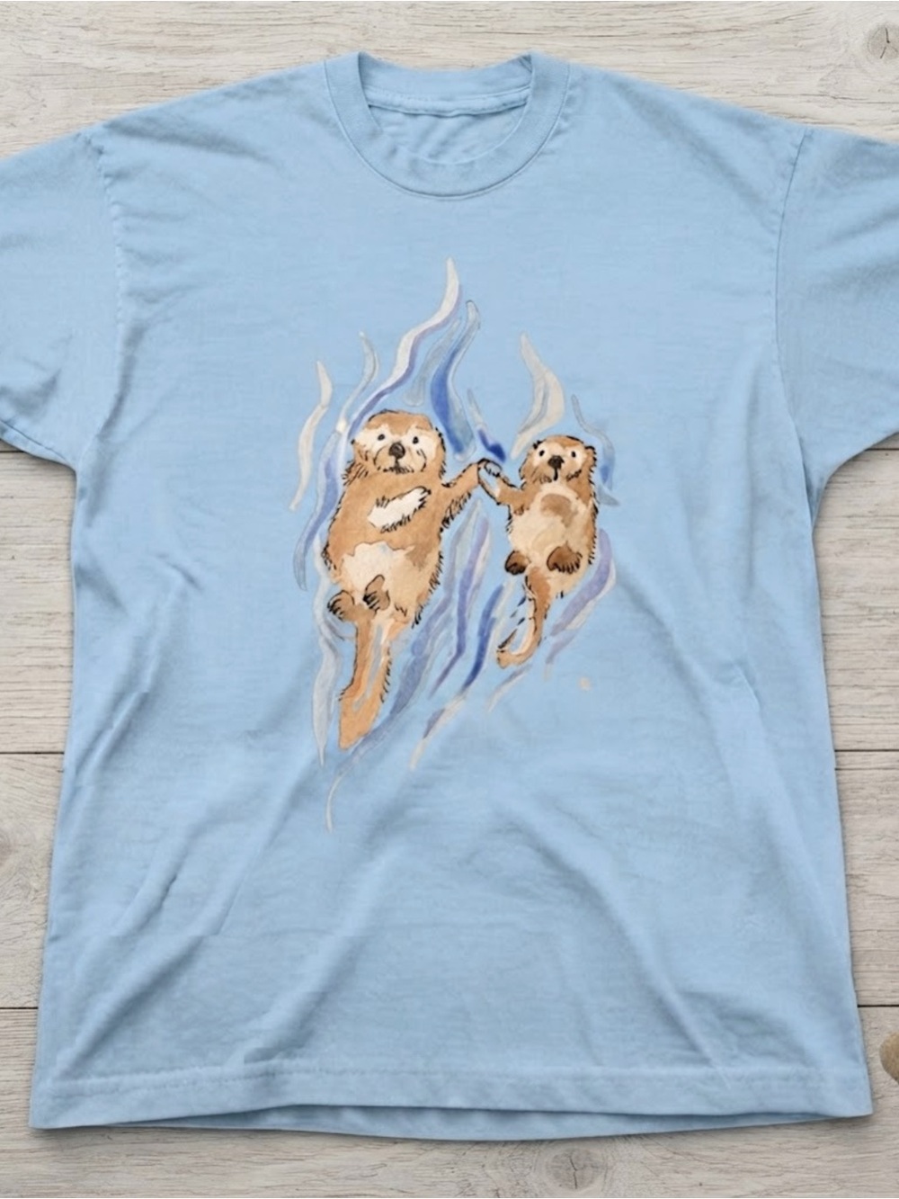 Cute Sea Otters Graphic Tee Gildan Light Blue T-shirt